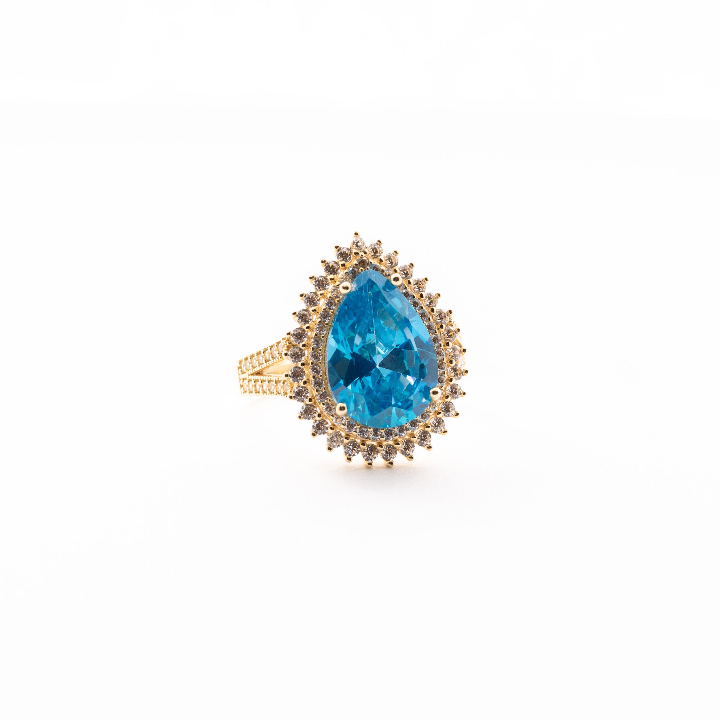 Pear Shape Blue And White Zirconia Ring