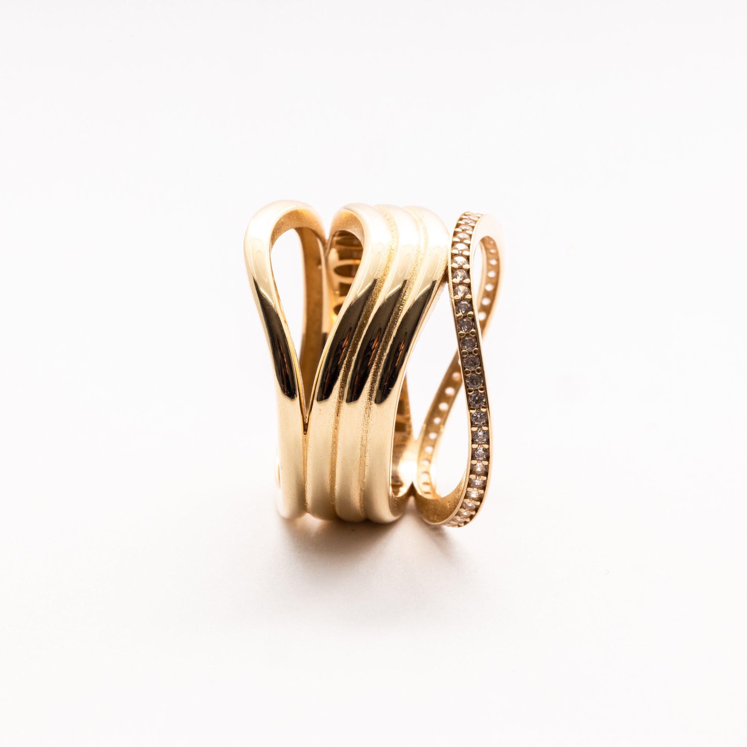 Open Line Solid Gold with Zirconia Details Ring