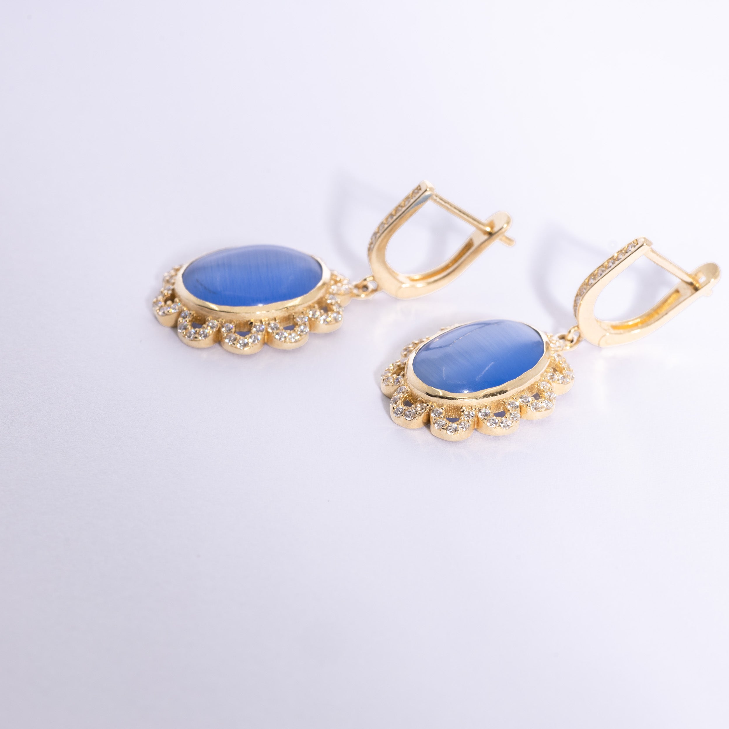 Oval Blue Stone Earrings