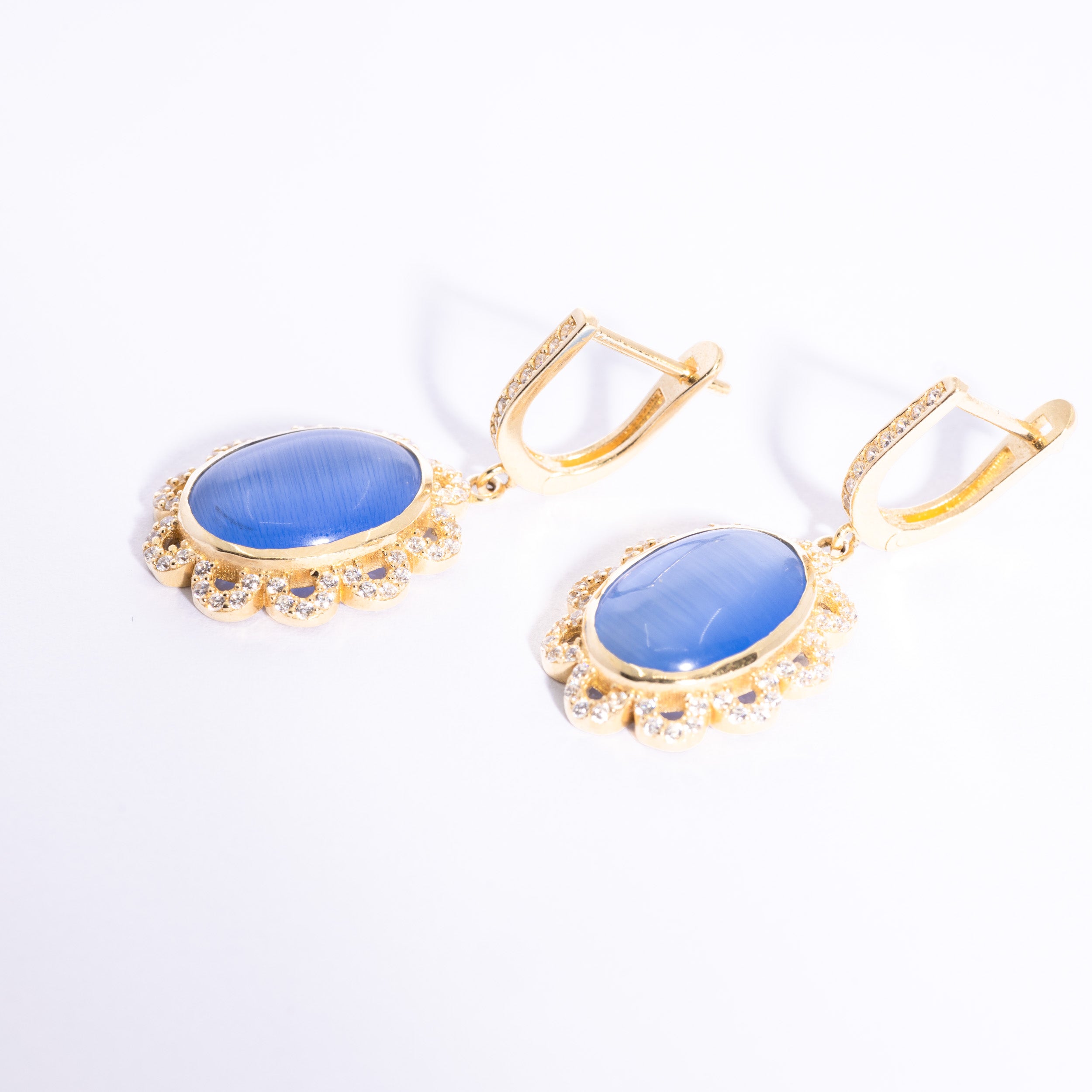 Oval Blue Stone Earrings
