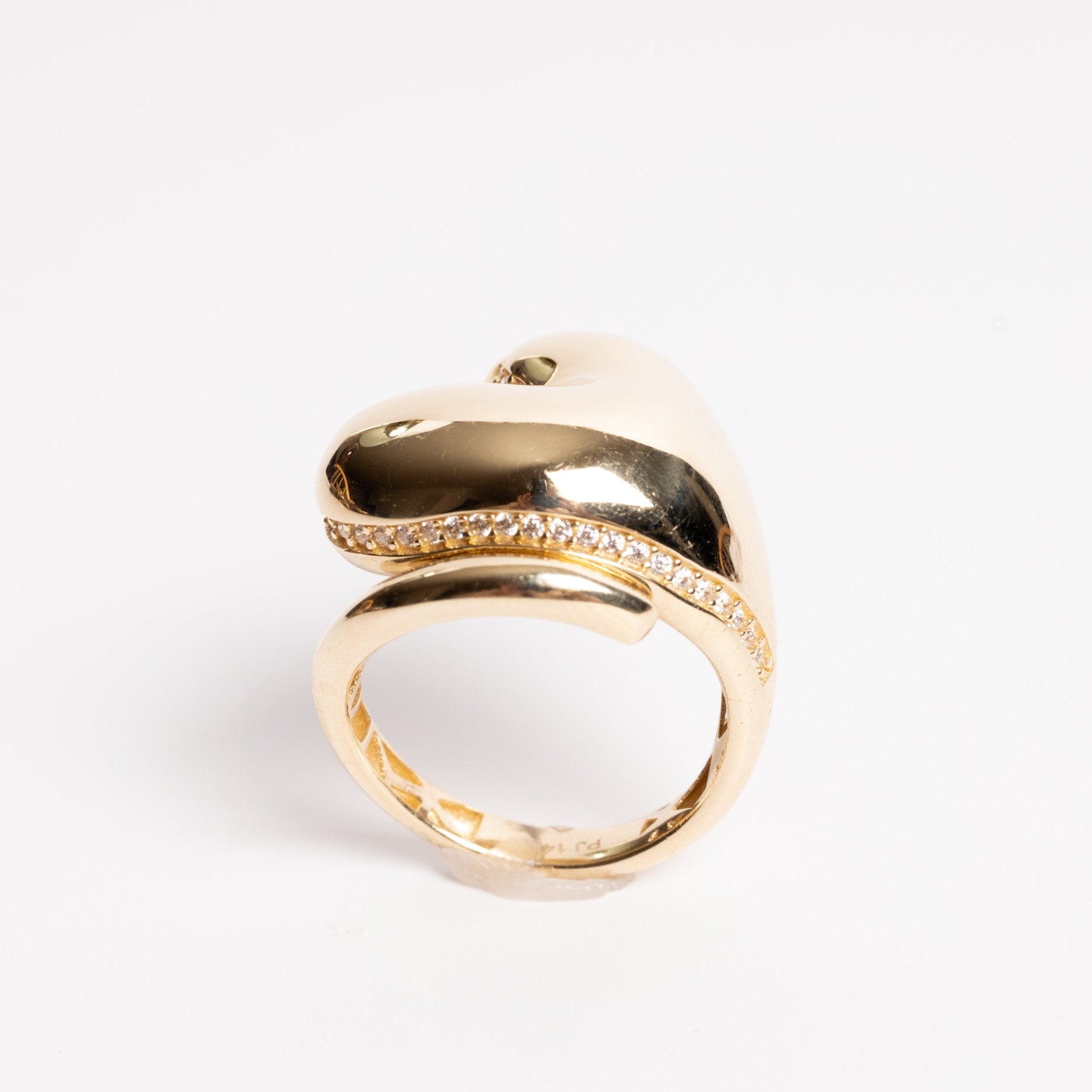 Puffed Heart Gold CZ Ring