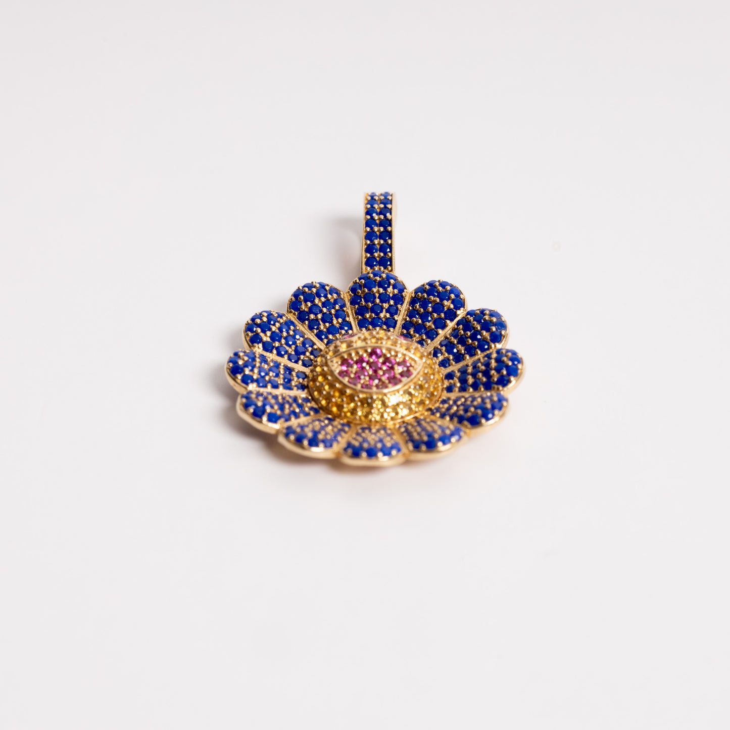 Flor pendant with blue and Red Zirconia