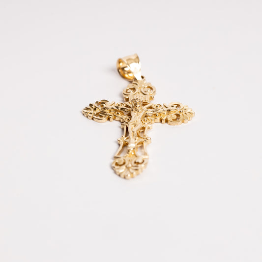 Yellow Gold Antique Diamond Cut Cross Pendant