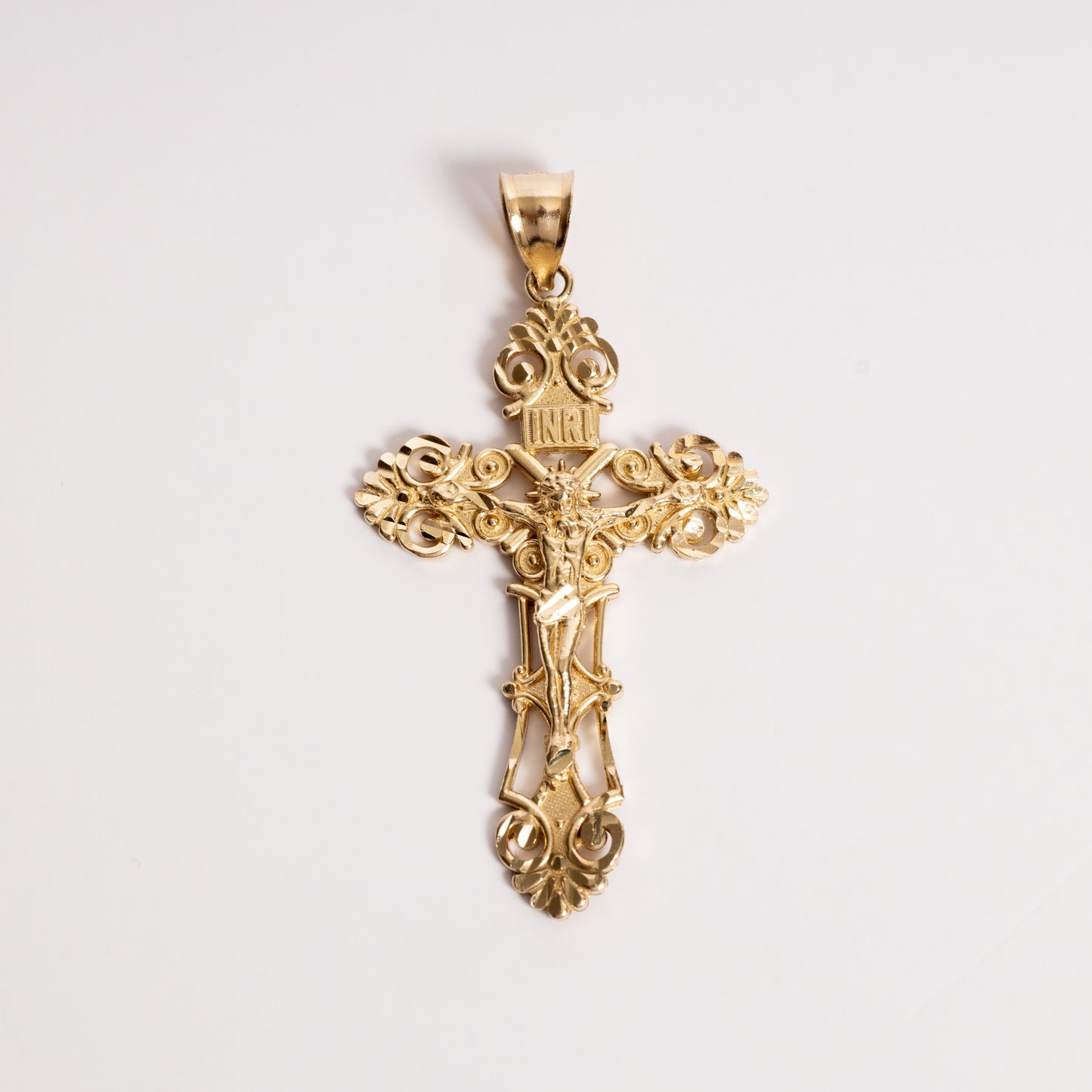 Yellow Gold Antique Diamond Cut Cross Pendant