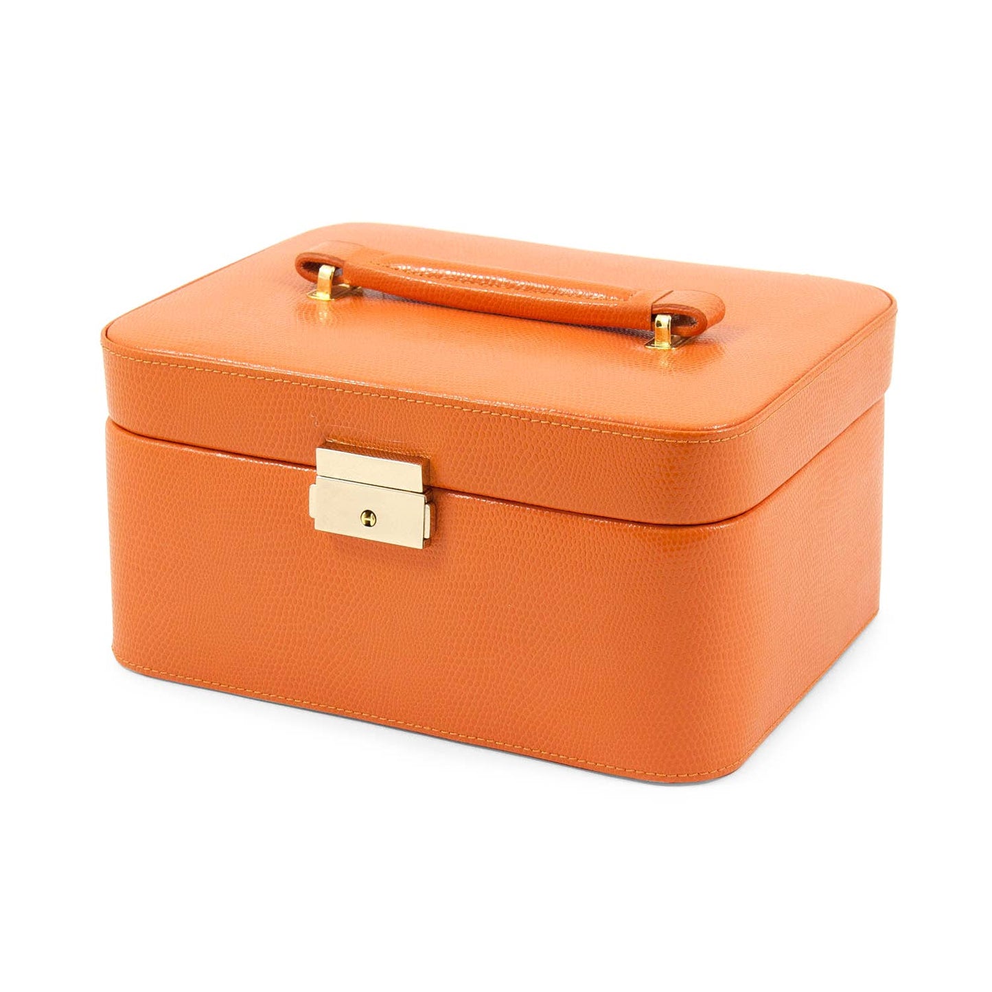 Orange Lizard Debossed Leather Jewelry Box